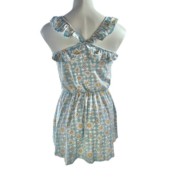 Shosho Romper Womens Size 10 Blue & White Daisy Checkered Ruffled Straps - Picture 7 of 7